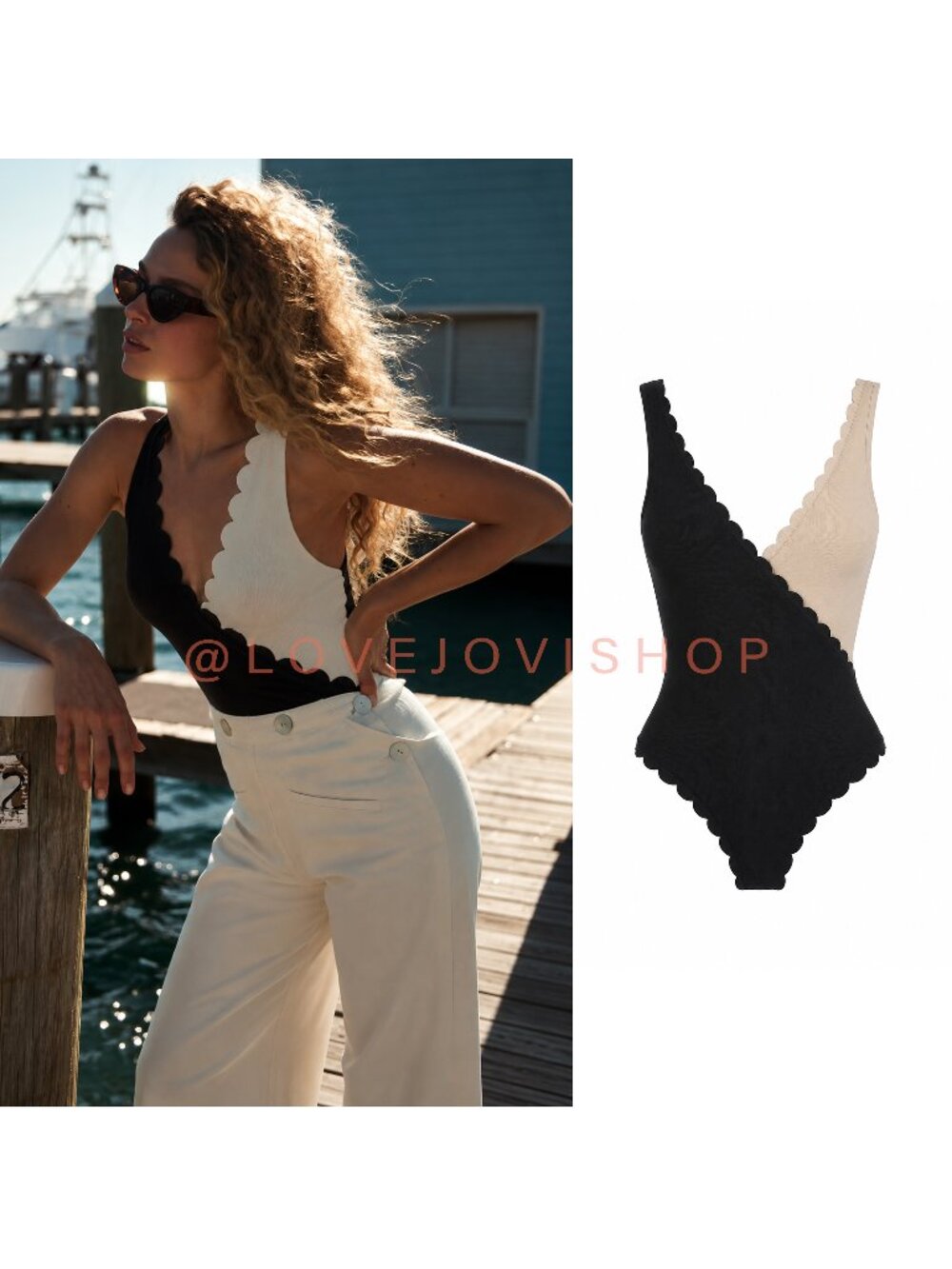 Resort | Hazel & Olive Swimsuit Scalloped Colorblock One Piece | Faux Wrap L